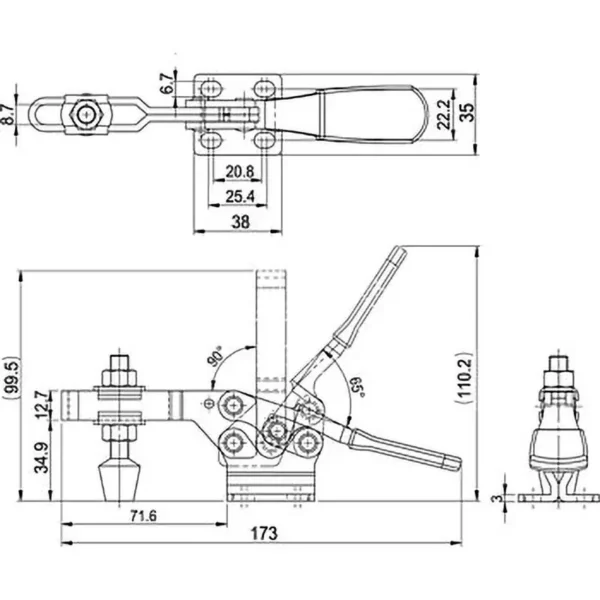 Osaka Spirit Bottom-Pressing Toggle Clamp GH-225-D - Image 3