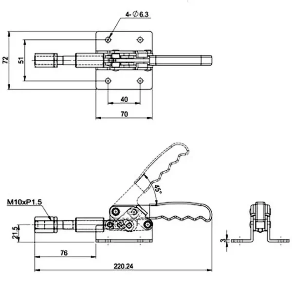 Osaka Spirit Side-Pressing Toggle Clamp GH-302-DM - Image 2