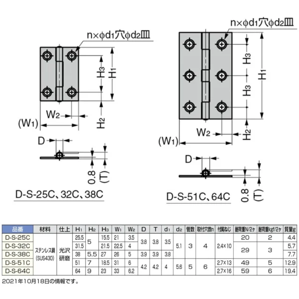 LAMP(Sugatsune) Stainless Steel Butt Hinge D-S-C type > D-S-38C - Image 3