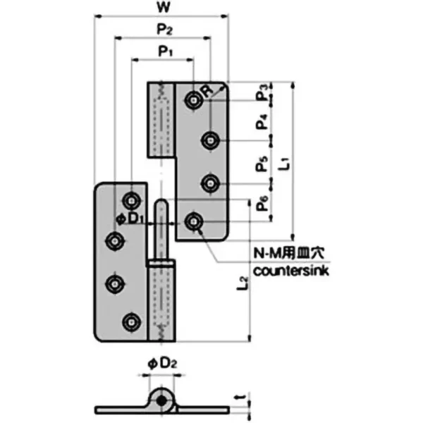LAMP(Sugatsune)Heavy Duty Lift-off Hinge(L75*W70*t3.5)with Holes > B-67-2-L - Image 2