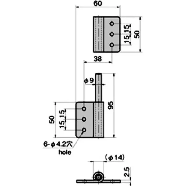 LAMP(Sugatsune) Stainless Steel  Lift-off Flag Hinge(L100*W60 with Holes) > B-1103-R - Image 2