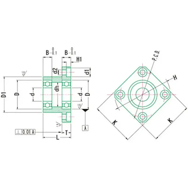 JTEKT Precision Bearing (HIC) Bearing Holder Set Loadable Direct Mount Type Square Lead-Free Electroless Nickel Plating > DSM-6004ZZ - Image 2