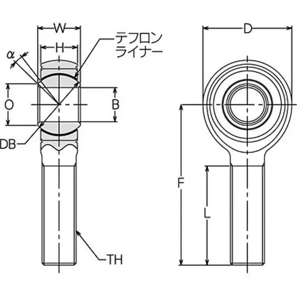 NTN｣ｬ Rod End｣ｬ Male Thread｣ｬ Teflon Type｣ｬ 3-Piece｣ｬ Right Thread｣ｬ HRT-10E - Image 2