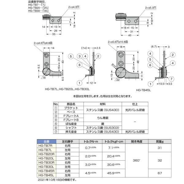 LAMP(Sugatsune) Torque Hinge HG-TB >HG-TB7L - Image 2