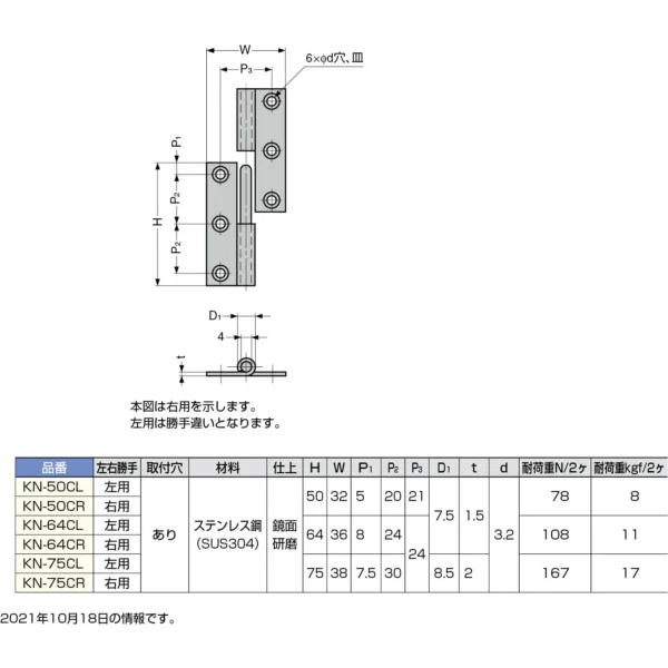LAMP(Sugatsune) Lift-off Hinge KN Type >KN-50CL - Image 3
