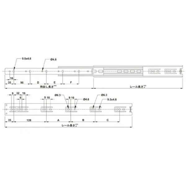 LAMP(Sugatsune) Ball Bearing Rail FL35 3-Section Detachable Type Zinc Plating > 422.25.409 - Image 2