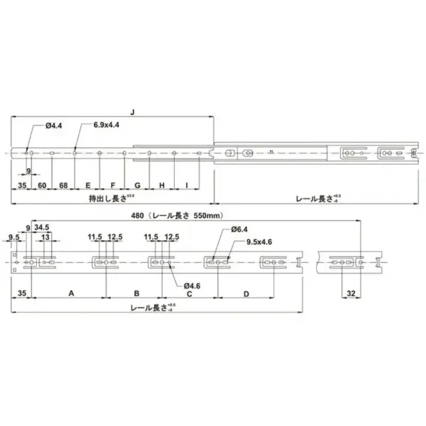 Ball Bearing Rail FL28 3-Section Detachable Type > 422.95.950