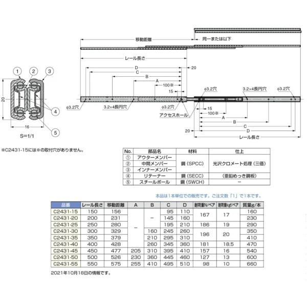 LAMP(Sugatsune) Slide Rail C2431 > C2431-40 - Image 3