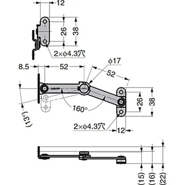 LAMP(Sugatsune) Stainless Steel Torque Stay with Free-stop Mechanism S-52T15 Type > S-52T15R - Image 2
