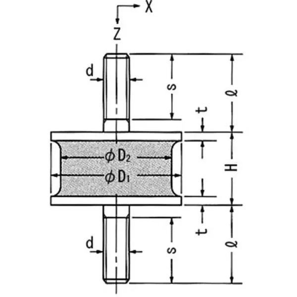 Atom Round Vibration-Damping Rubber (Double-Sided Bolt Type) > KA-45-45H - Image 2