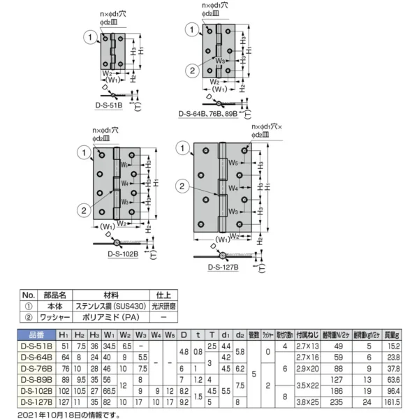 LAMP(Sugatsune) Stainless Steel Butt Hinge D-S-B Type > D-S-64B - Image 3