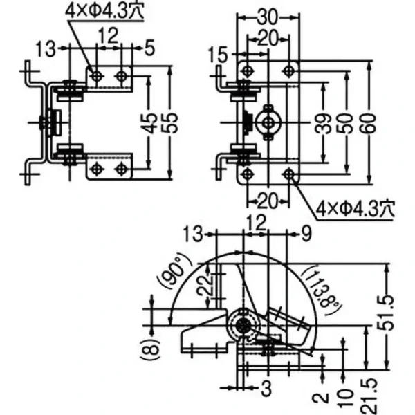 LAMP(Sugatsune) Dual-axis Torque Hinge HG-T30S15 >HG-T30S15 - Image 2